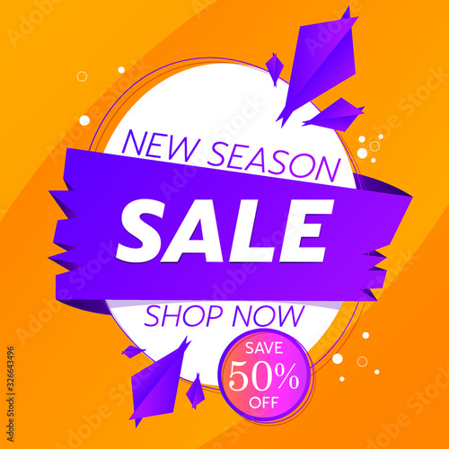 Sale banner template design, New Season sale special offer. save 50% special offer banner. vector illustration.