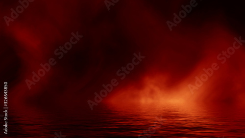 Fog and mist effect on black background. Smoke texture overlays. Design element. Stock illustration. Reflection on water.