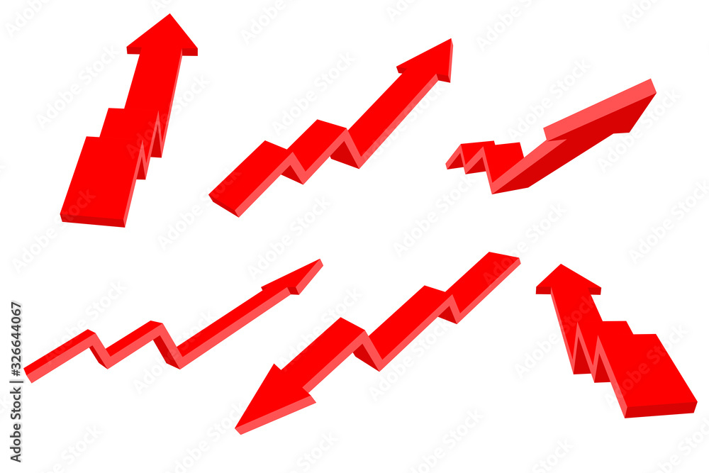 Financial arrows. Up and down red 3d signs Financial arrows. Up and down red 3d signs