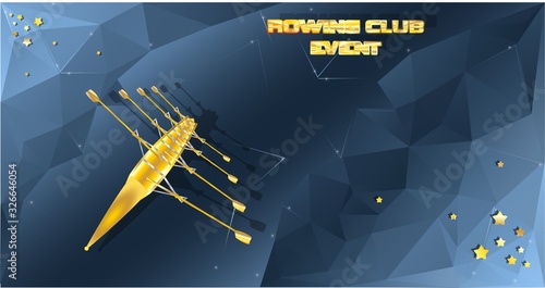 Banner for a rowing event with a gold boat