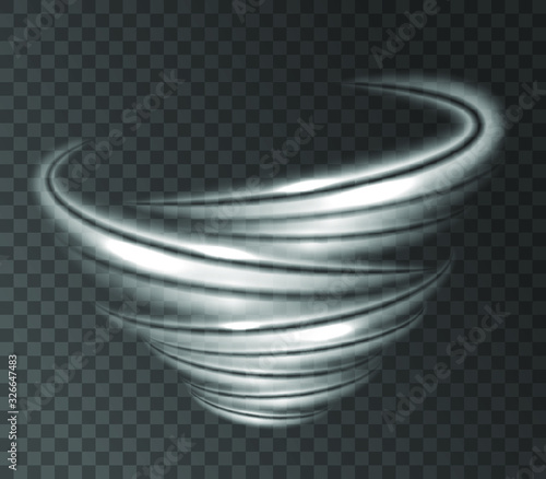Abstract vortex tornado on transparent background. Isolated effect of whirlwind, hurricane, storm twister and blizzard funnel. Vector element