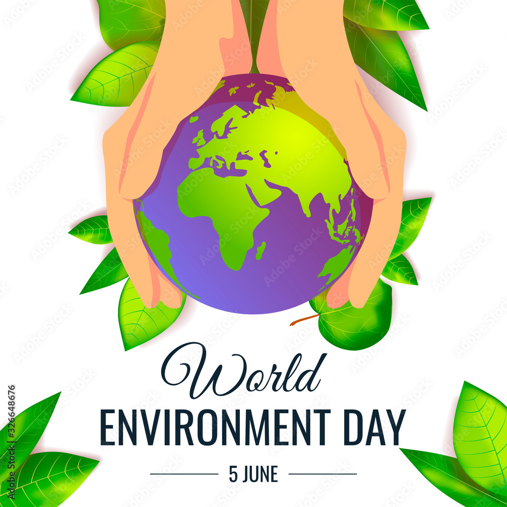 Banner for World Environment Day with hands holding a planet and fresh ...