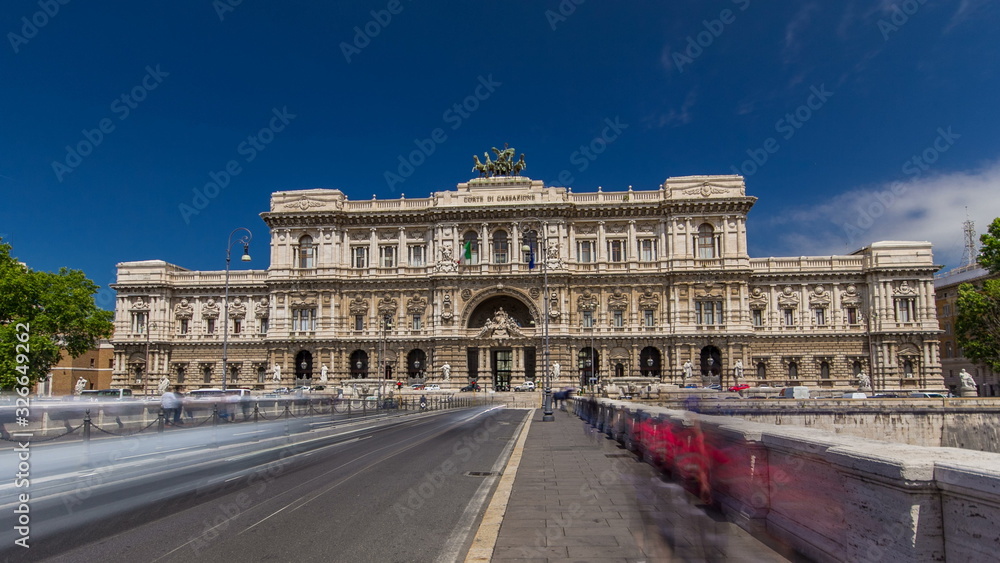 Rome, Italy. Palace of Justice timelapse  - courthouse building with Ponte Sant' Umberto bridge