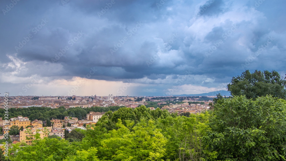 Panoramic view of historic center timelapse of Rome, Italy