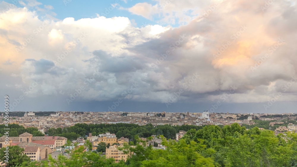 Panoramic view of historic center timelapse of Rome, Italy