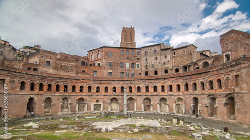 A panoramic view on Trajan s Market timelapse  on the Via dei Fori Imperiali  in Rome  Italy