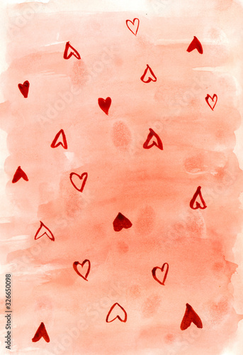 watercolor red hearts print background