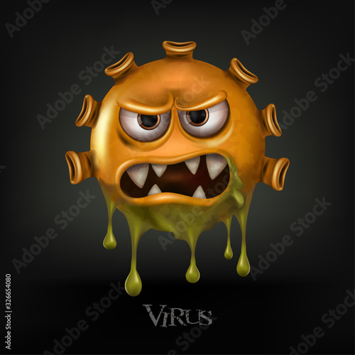 Covid-19 virus cells or corona virus and bacteria close up isolated on black background, vector and illustration.