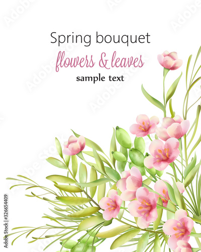 Fototapeta Naklejka Na Ścianę i Meble -  Spring bouquet with small cherry blossom flowers in watercolor style
