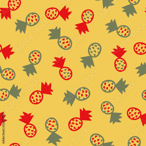 Red and green pineapples seamless vector pattern. Tropical fruits themed surface print design.