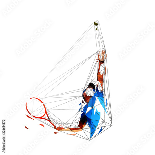 Tennis player serving ball, low polygonal vector illustration