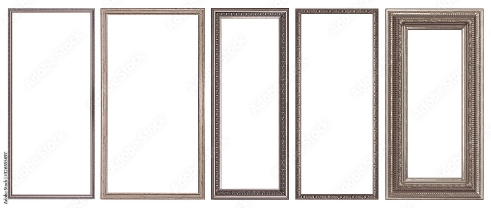 Fototapeta premium Set of panoramic silver frames for paintings, mirrors or photo isolated on white background