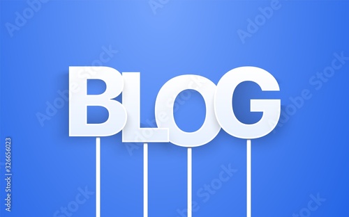 White Blog text on blue background. Vector letters on sticks. Printable photo booth props.