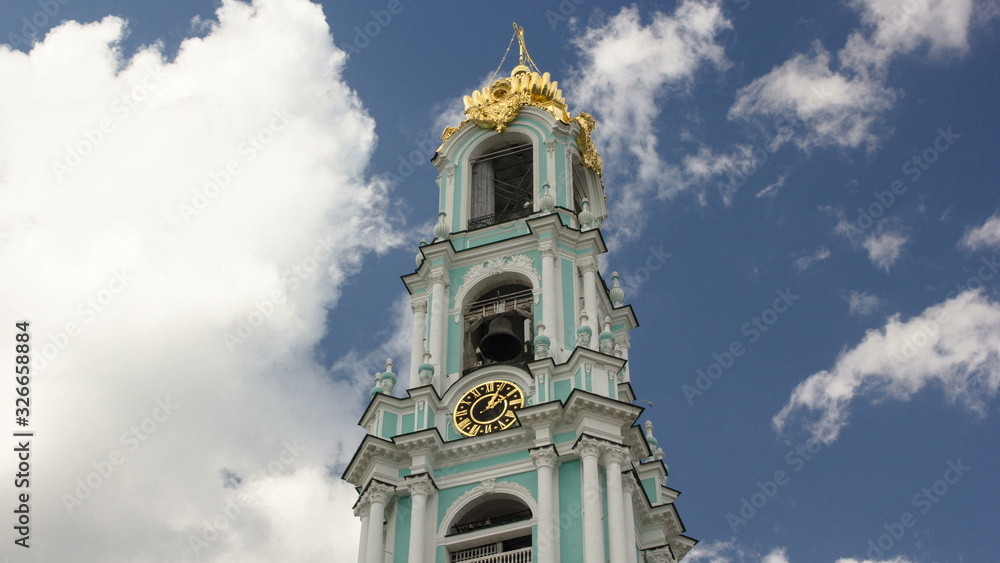 Clock on the tower timelapse hyperlapse in Sergiev Posad, Russia