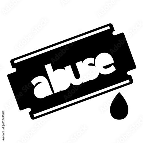Abuse and Unlawful Killing Concept, Cocaine or heroin drug and razor blade on white background, domestic violence vector icon design symbols