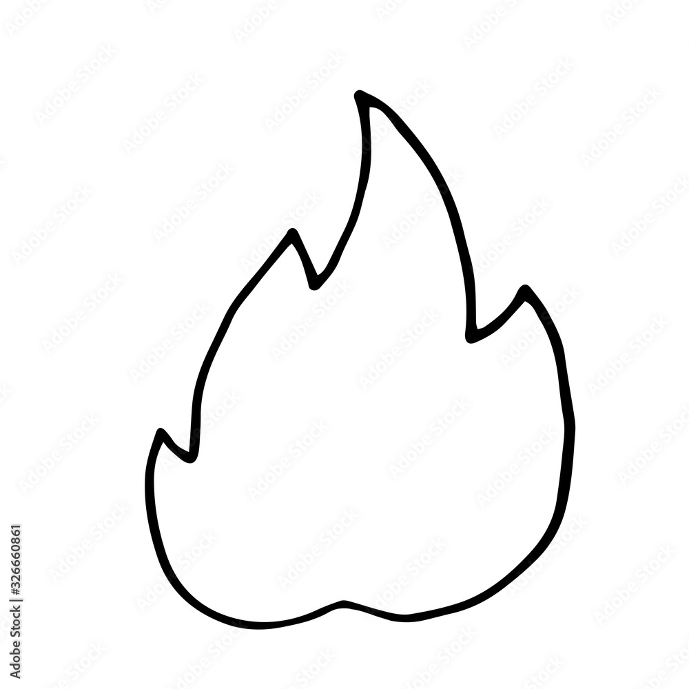Hand drawn doodle fire, flame. Simple thick black line. Best for design of nature and children s coloring book. camping and hiking concept Hand drawn doodle fire, flame. Simple thick black line. Best for design of nature and children s coloring book. camping and hiking concept