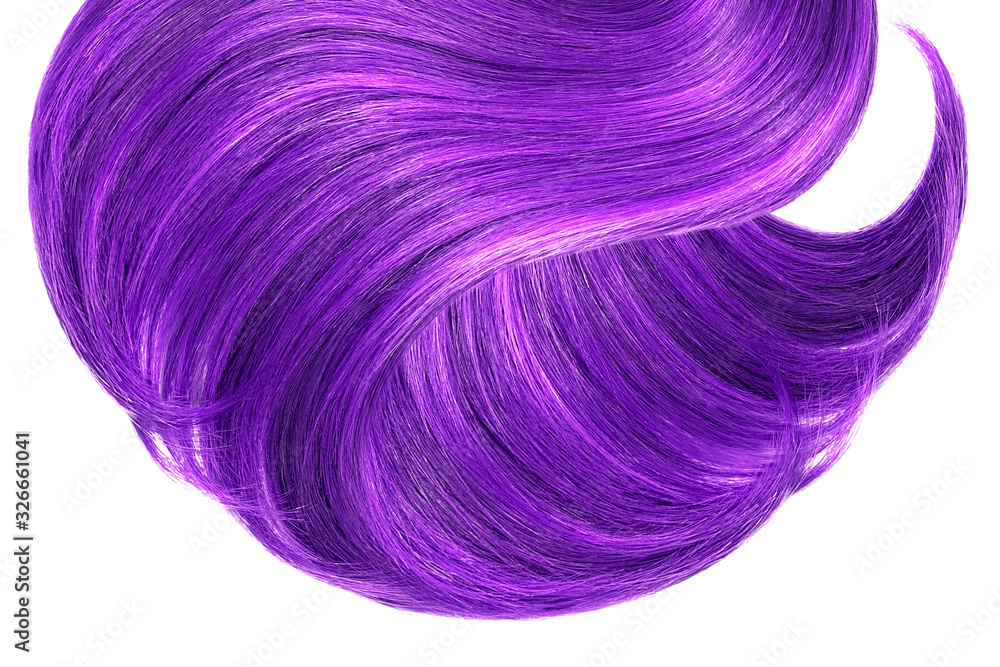 Obraz premium Purple hair isolated on white background. Long ponytail
