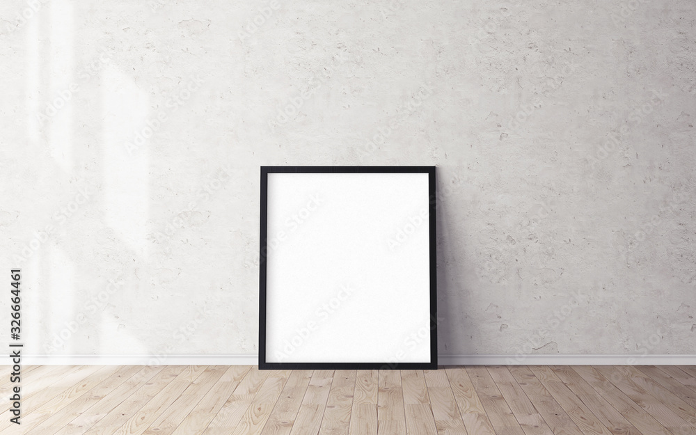 White poster on floor with blank frame mockup for you design. Layout mockup good use for your design preview. White poster on floor with blank frame mockup for you design. Layout mockup good use for your design preview.