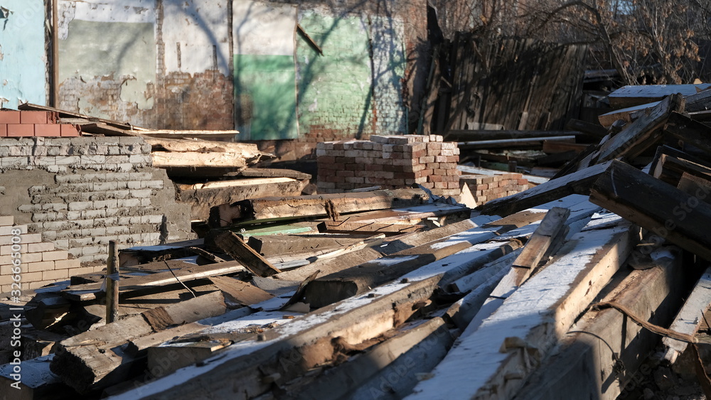 Construction garbage. Wooden boards Construction garbage. Wooden boards