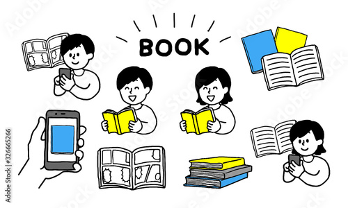 本・電子書籍を読む人物セット（シンプル）