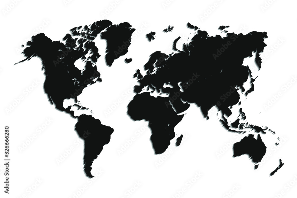 Fototapeta premium Mapa świata kontynentów na białym tle