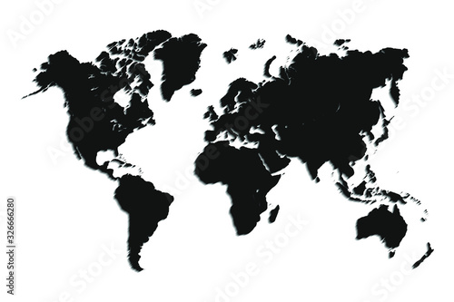 World map of continents on white background