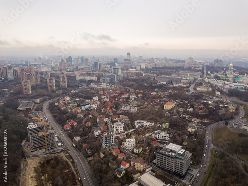 Aerial drone view. Pechersk - business center of Kiev