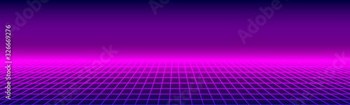 Vászonkép Retro 1980s Synthwave Glowing Neon Lights Plane