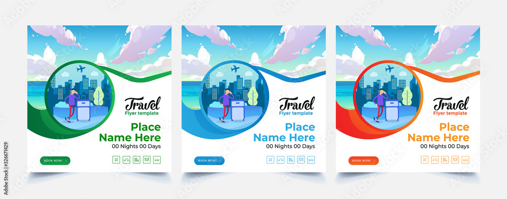 Travel Flyer brochure design template, layout space for photo background. - obrazy, fototapety, plakaty 
