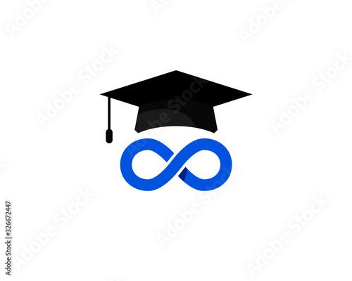 black graduation cap and diploma with blue infinity symbol as the eyes