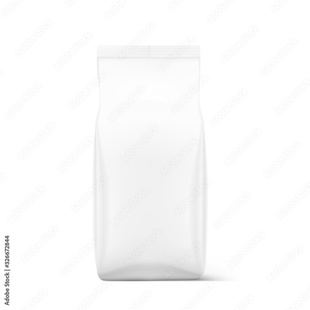 Realistic food bags isolated on white background. Front view. Vector illustration. Can be use for template your design, presentation, promo, ad. EPS 10. Realistic food bags isolated on white background. Front view. Vector illustration. Can be use for template your design, presentation, promo, ad. EPS 10.