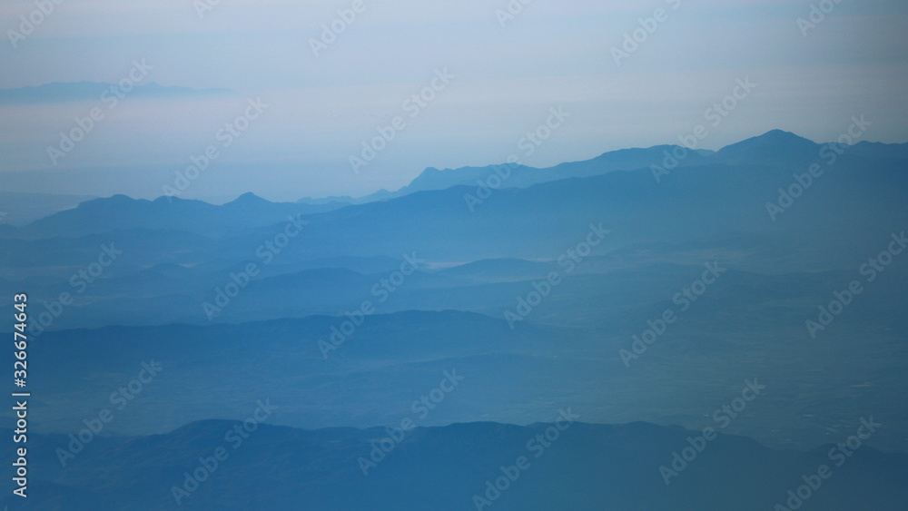 Mountains at dawn, aerial view, Rhodes, Greece