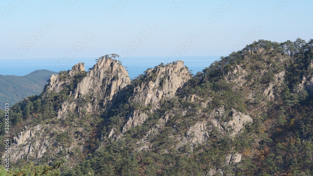 Autumn mountains and rocks in Seoraksan National Park in Sokcho in South Korea.
