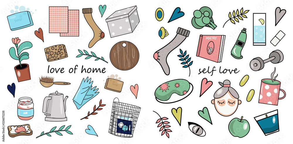  Set of stickers about love for home and for yourself