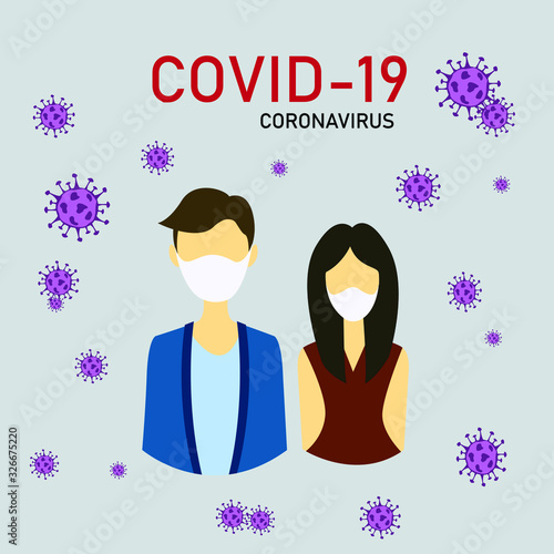 A man and a woman wear face mask for prevent Covid - 19 or Novel Corona virus 2019 vector