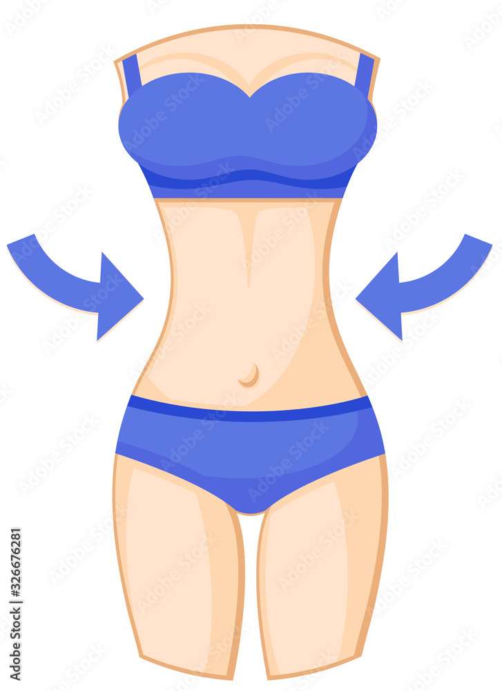 Slim figure of a woman with a narrow waist on a white background. Fitness