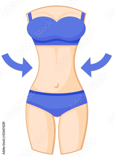Slim figure of a woman with a narrow waist on a white background. Fitness