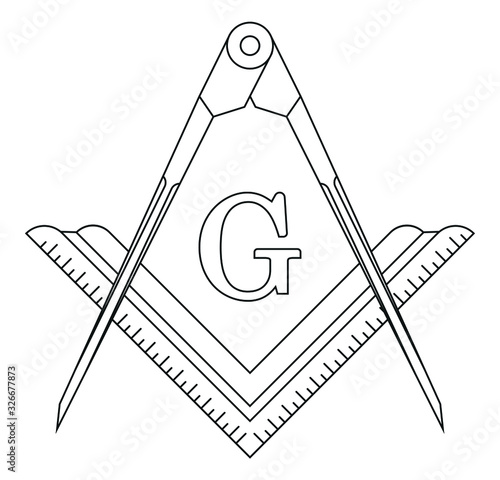 Simple masonic square, compass. Geometry Symbols. 