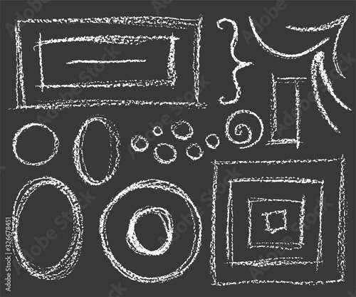 Set of chalk white frames on dark background