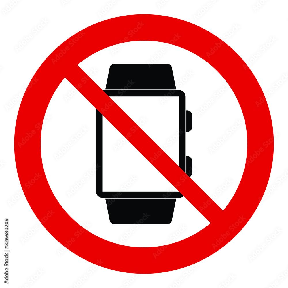No watch vector. Not allow no smart watch. The red circle prohibiting sing No watch vector. Not allow no smart watch. The red circle prohibiting sing
