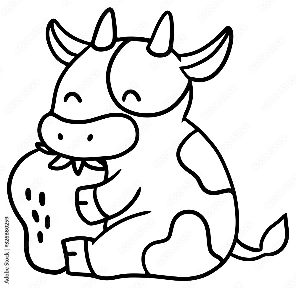いちごを持った笑顔の牛のイラスト いちごを持った笑顔の牛のイラスト