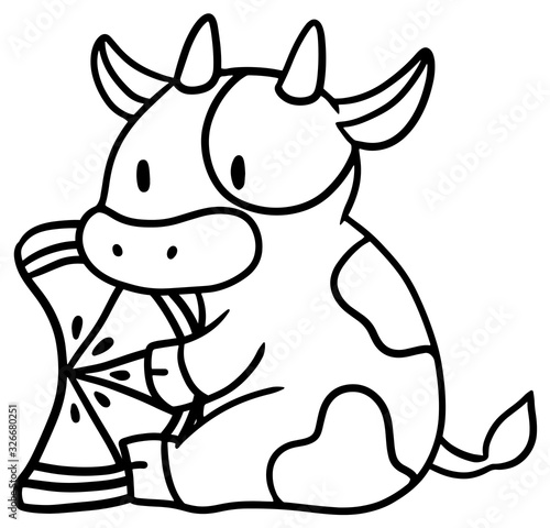 オレンジを持った牛のイラスト