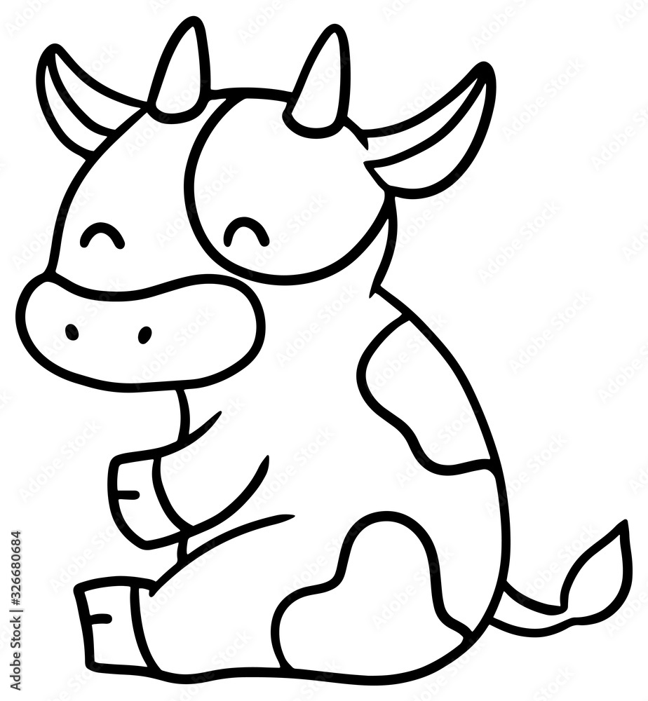 座っている笑顔の牛のイラスト