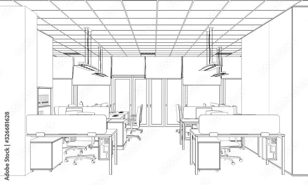 Fototapeta premium office contour visualization, 3D illustration, sketch, outline