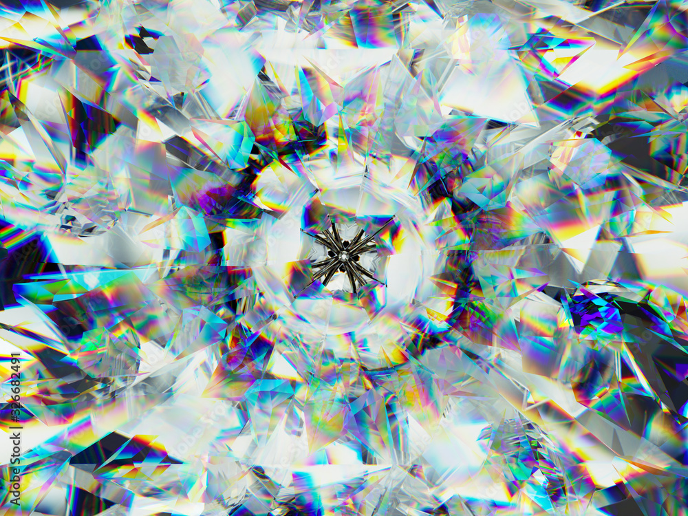 Gemstone or diamond texture closeup and kaleidoscope