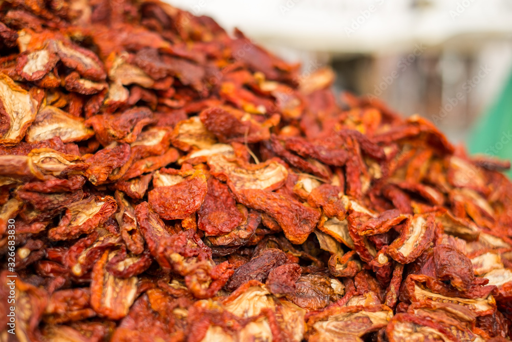 Extreme close up of dried tomatoes Extreme close up of dried tomatoes