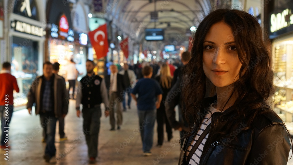 Portrait of the beautiful woman in Istanbul market in Turkey. Portrait of the beautiful woman in Istanbul market in Turkey.