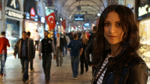 Portrait of the beautiful woman in Istanbul market in Turkey.