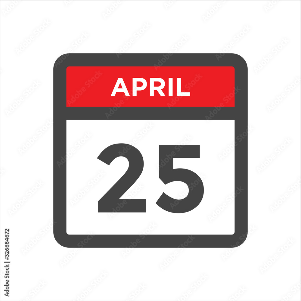 April 25 calendar icon with day of month April 25 calendar icon with day of month
