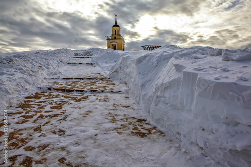 Staircase to the watchtower on top of Fox Mountain. Nizhny Tagil. Russia photo